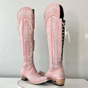 Lane LEXINGTON Over the Knee Womens Cowboy Boots 6 Pink Western Cowgirl Lace up